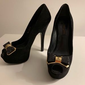 Louis Vuitton Platform Heels, Black Suede, Size 36